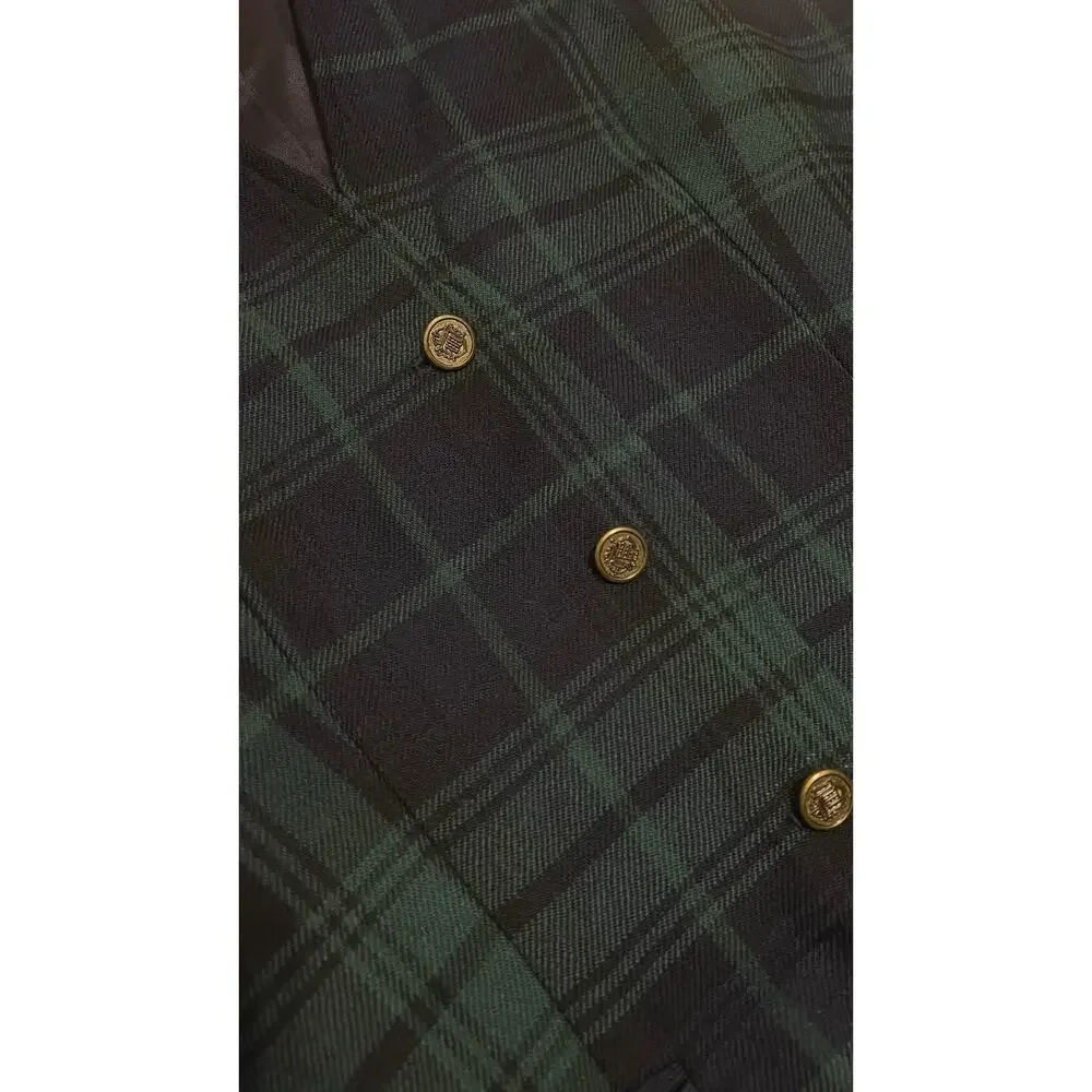 Vintage Preppy Steampunk Tartan Plaid Rafaella Wool Vest Shorts Set Sz L/14